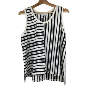 Susina Women Size L Black Cream Striped Stretch Cotton Blend Sleeveless Tank Top
